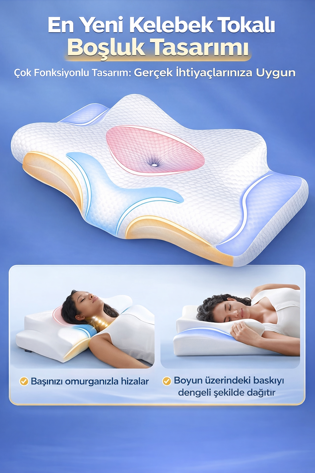 Ortopedik Boyun Yastığı Boyun Düzleşmesine Destekli Hafızalı Köpük Boyun Yastığı