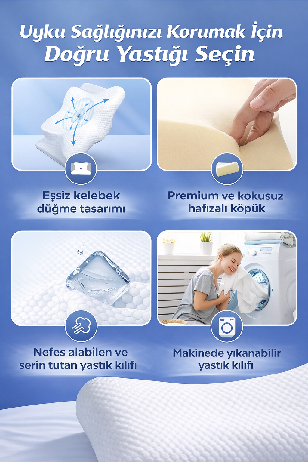 Ortopedik Boyun Yastığı Boyun Düzleşmesine Destekli Hafızalı Köpük Boyun Yastığı